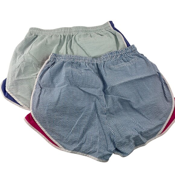 Lauren James Shorties Seersucker Womens Shorts 2 Pairs XL Blue Pink Athletic - Picture 4 of 5